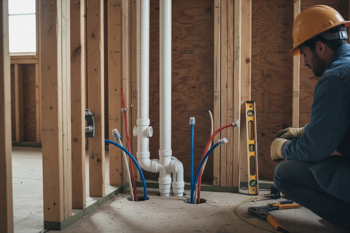 Drain and supply rough-in during Sump Pump Repair in Ridgefield